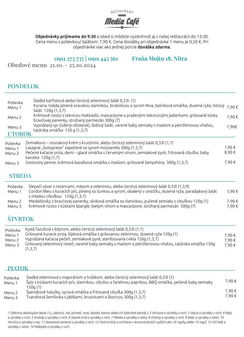 obedove menu media cafe nitra donaska