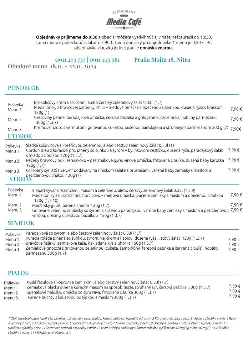 obedove menu media cafe nitra donaska